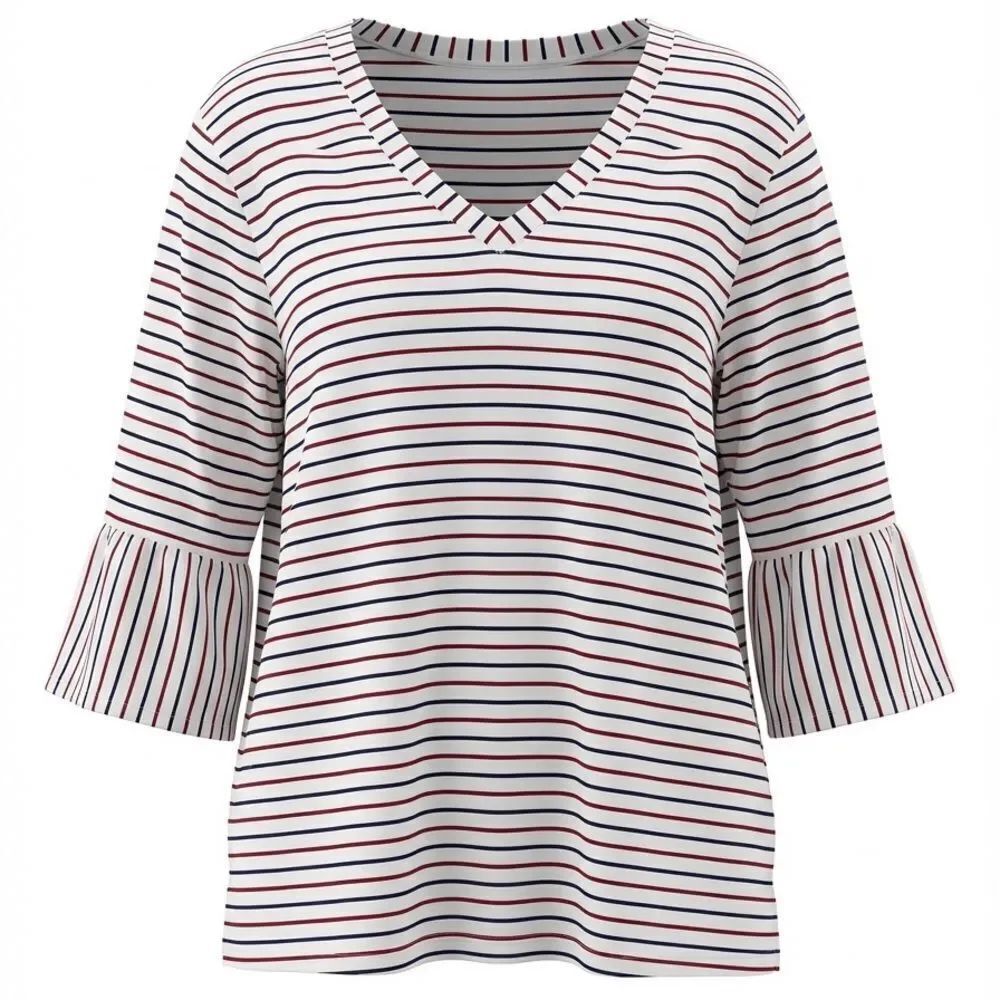 J Jill women’s Striped white red & black V-Neck Bell Sleeve Top size XL